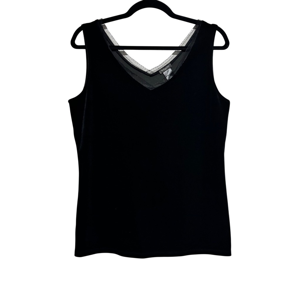 Ann Taylor Factory Black Velvet V-Neck Lace Trim Tank Top Cami NWT Medium